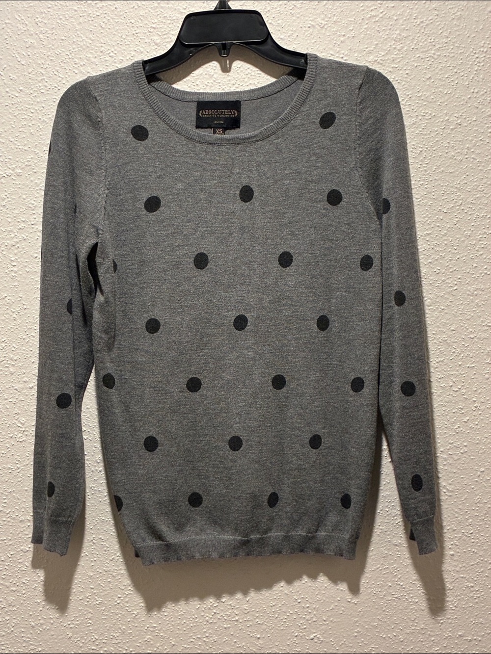 Absolutely Creative Worldwide Gray Crewneck Sweater with Black Polka Dots